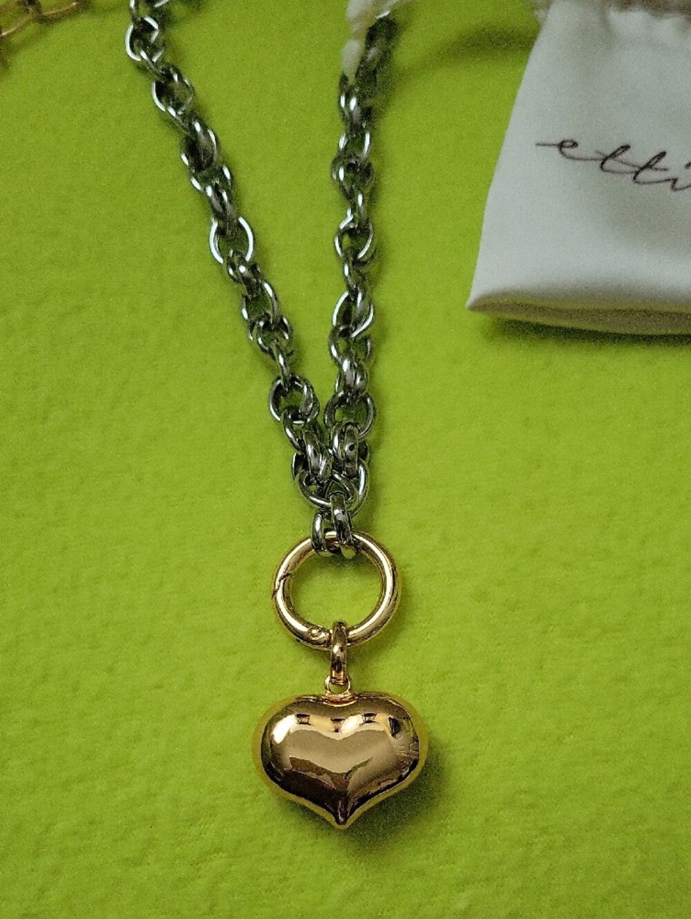 Two-Tone Heart Charm Chain Necklace - Gold & Silver - Picture 4 of 6